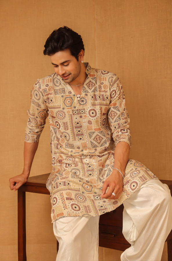 Retro-e-Raas beige men's Kurta