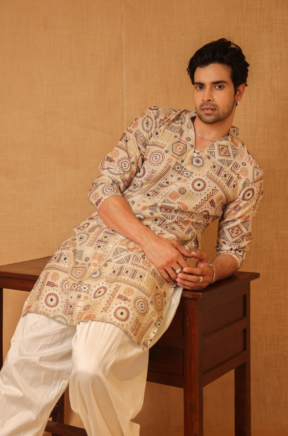 Retro-e-Raas beige men's Kurta